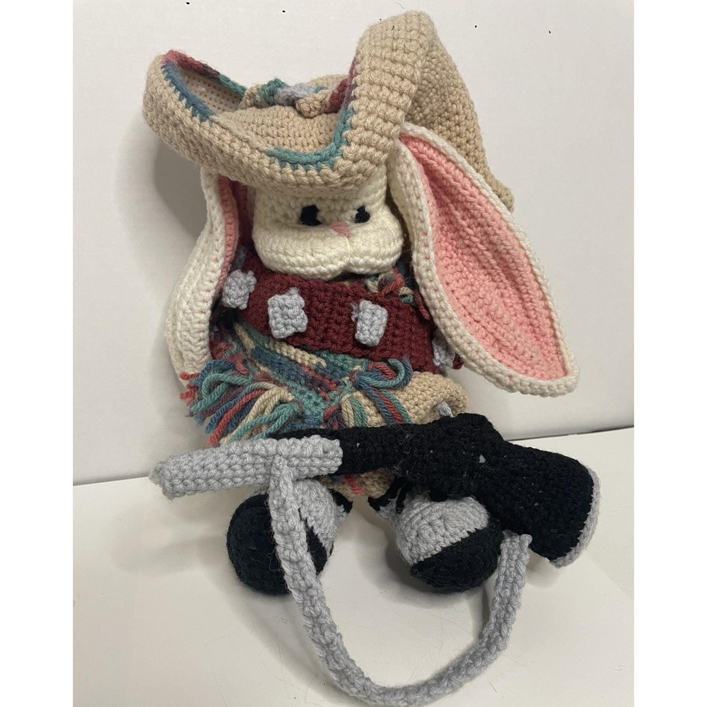 Bunny Rabbit Handmade Plush Toy Knitted Crochet Doll Sombrero Poncho Shell Belt